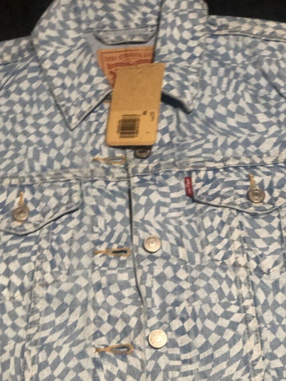 Levi's Blue Original Trucker Jacket Patterned Denim Jacket. Size Small. White - Picture 2 of 7